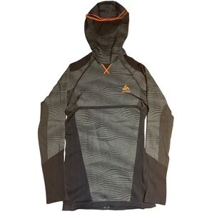 ODLO Performance Base Layer with Facemask Hood Green Black Men's M Ski Snowboard
